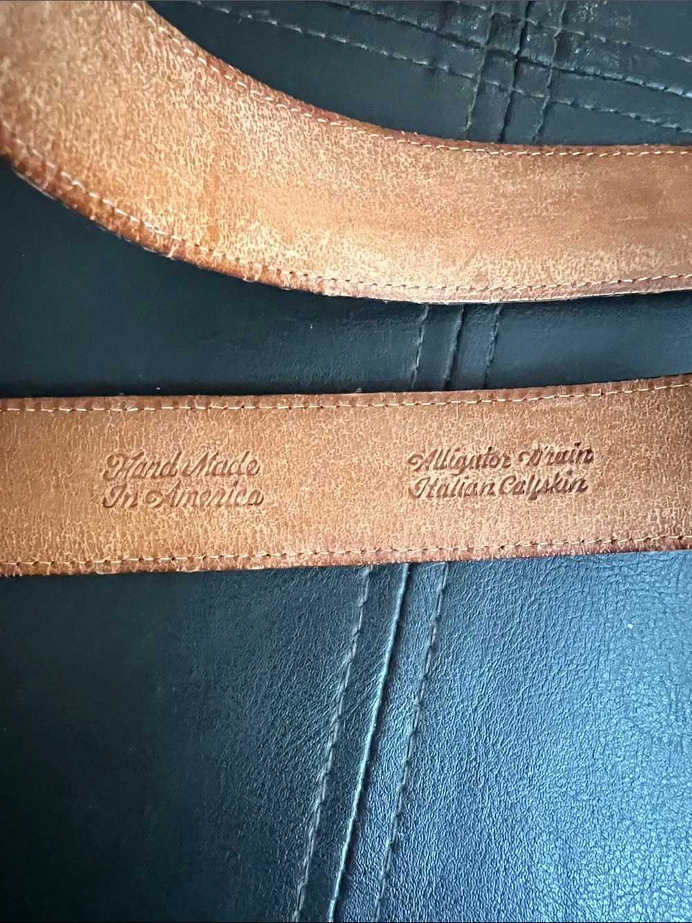Martin Dingman Vintage Brown Alligator Leather Belt with Silver Accents Size 42